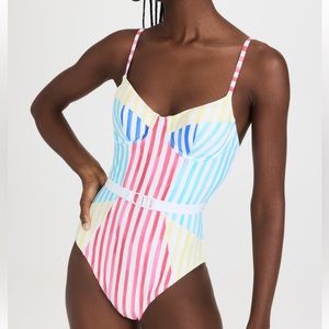 NWT Solid & Striped The Spencer Colorblock Watercolor Stripe One Piece XL
